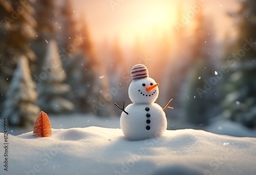 Christmas snowman on snow, generative ai © inspiretta