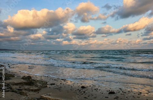 Beautiful view of stormy sea with cloudy sky in the morning