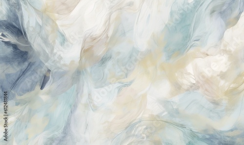  a painting of a bird flying in the sky with a blue and yellow swirl on it's back side and a light blue and white background. generative ai