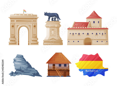 Romania Country Traditional Symbol and Object Vector Set