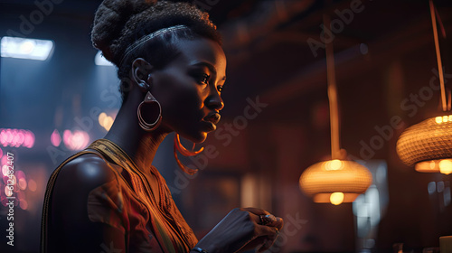 african woman singing in dark, ai generated, fictional character