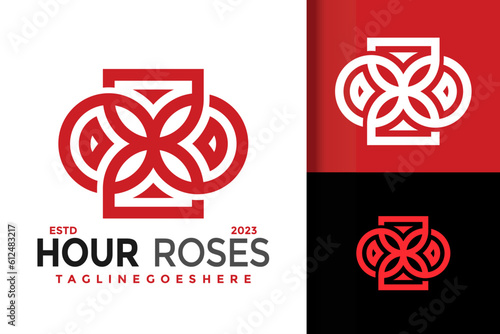 Roses Hourglass Flower Logo vector icon illustration