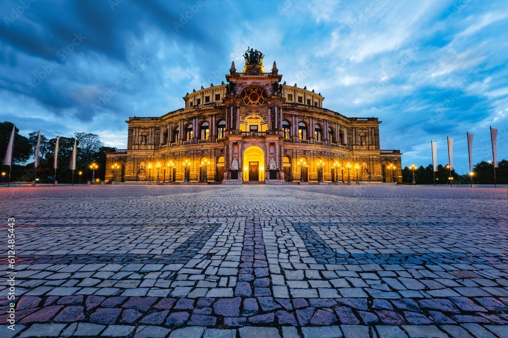 Beautiful view of the Semperoper Dresden against a scenic sky view in Dresden