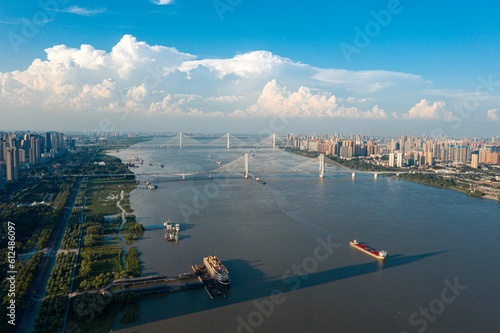 Aerial view of the Yangtze River on a sunny day