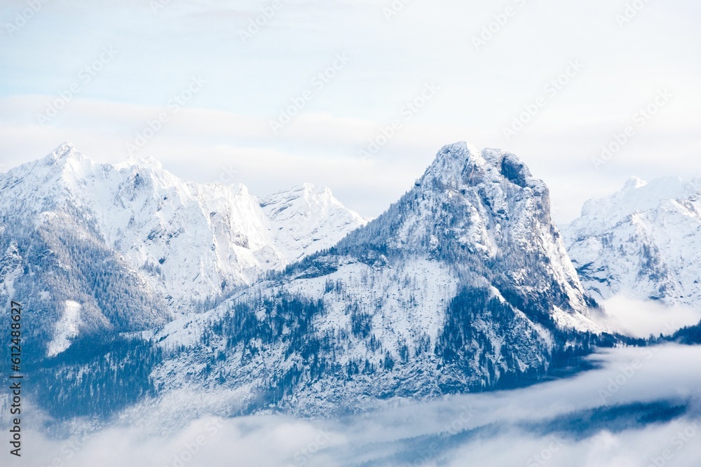 Mountainous landscape covered with snow in Sankt Gilgen, Austria Mountainous landscape covered with snow in Sankt Gilgen, Austria