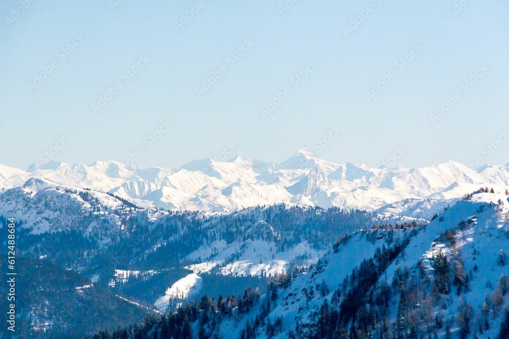 Alpine landscape viewed from Wallberg mountain in Rottach-Egern, Germany