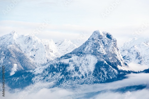 Mountainous landscape covered with snow in Sankt Gilgen, Austria