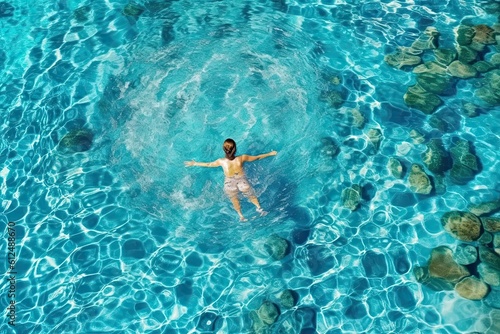 Woman swimming in sea water  top view