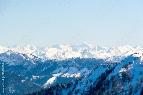 Alpine landscape viewed from Wallberg mountain in Rottach-Egern, Germany