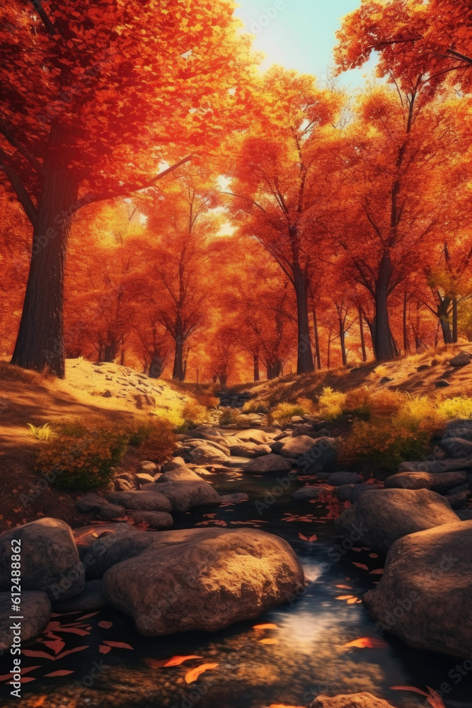 Experience the magic of autumn's embrace as trees don their vibrant attire, showcasing a stunning array of red, orange, and yellow shades that ignite the scenery. Generative AI Experience the magic of autumn's embrace as trees don their vibrant attire, showcasing a stunning array of red, orange, and yellow shades that ignite the scenery. Generative AI