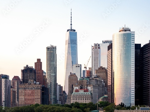 Aerial skyline of downtown Manhattan in New York City, United States