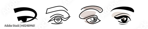 eye logos in different styles. makeup set of hand drawn icons. ophthalmology, vision