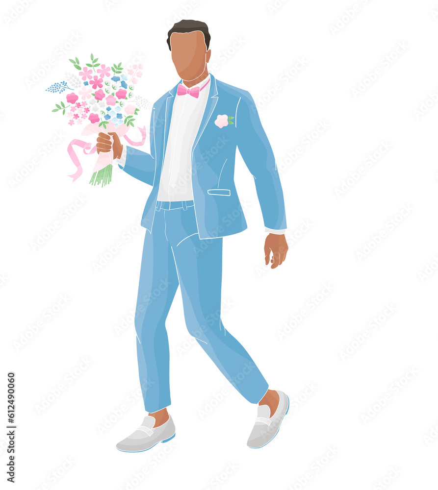 groom African American holding a bouquet of roses groom African American holding a bouquet of roses