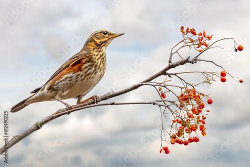 Selective focus shot of a redwing bird perched on a tree branch