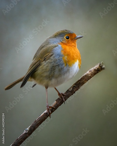 Vertical shot of a robin bird perched on a branch