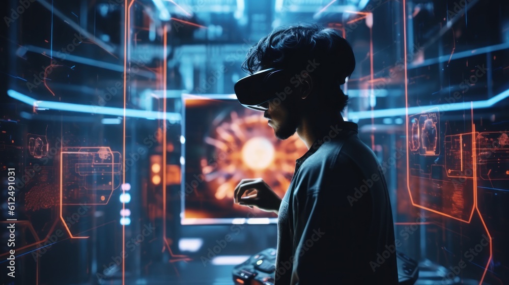 Illustrate a skilled hacker navigating a virtual reality interface Illustrate a skilled hacker navigating a virtual reality interface
