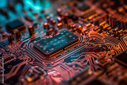 Discover the beauty and complexity of AI's technology in this stunning macro photograph of intricate computer circuitry. Perfect for tech enthusiasts!