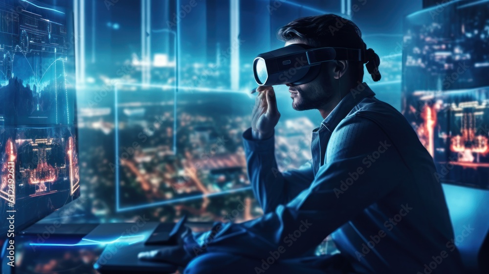 Fototapeta premium Illustrate a skilled hacker navigating a virtual reality interface
