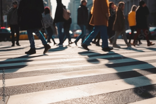 Fotografiet People legs crossing the pedestrian crossing in New York city
