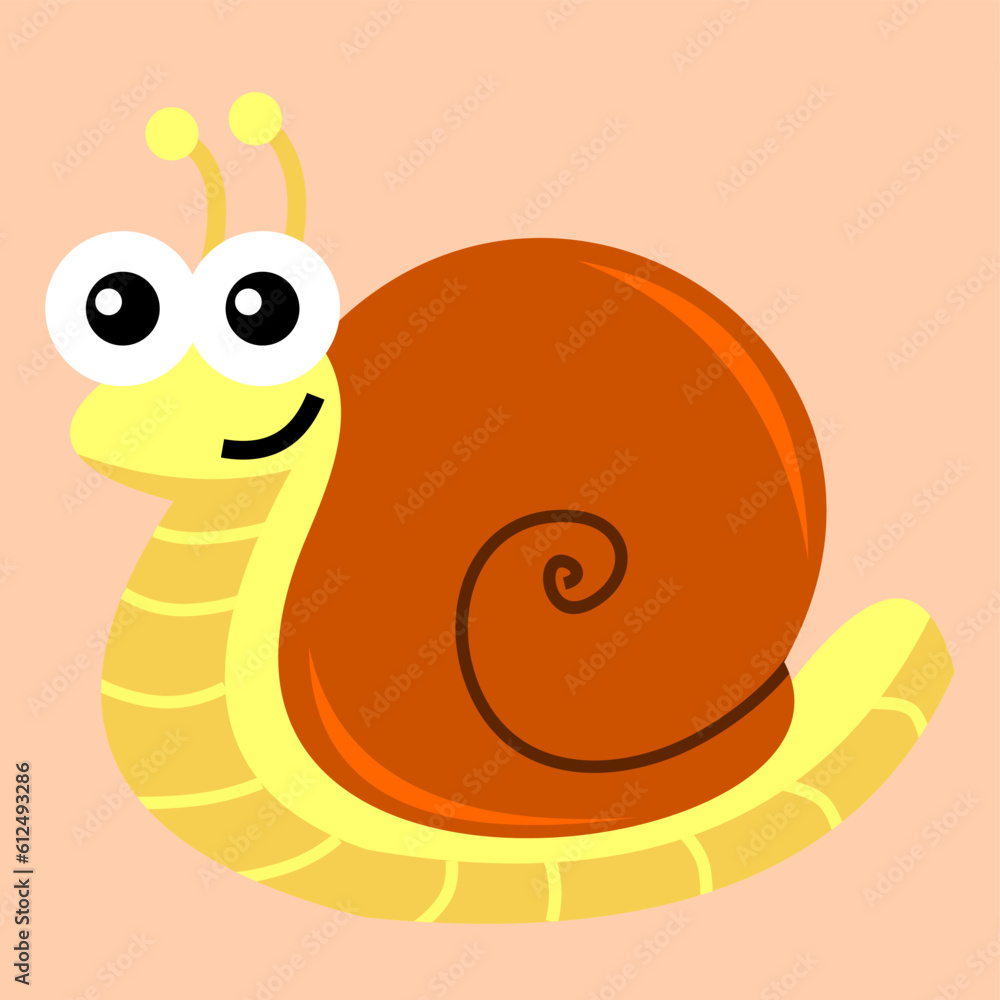 Fototapeta premium Vector of a cute snail isolated on a pink background