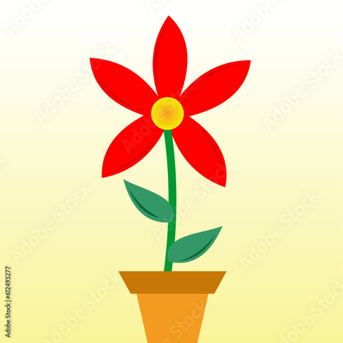 Vector of a red flower in a pot on a beige background