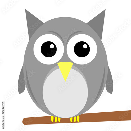 Vector of a cute gray owl on a branch isolated on a white background