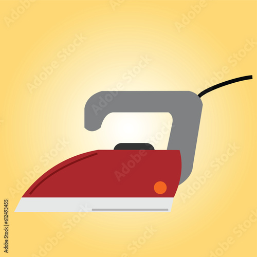 Vector illustration of a red iron isolated on a yellow background