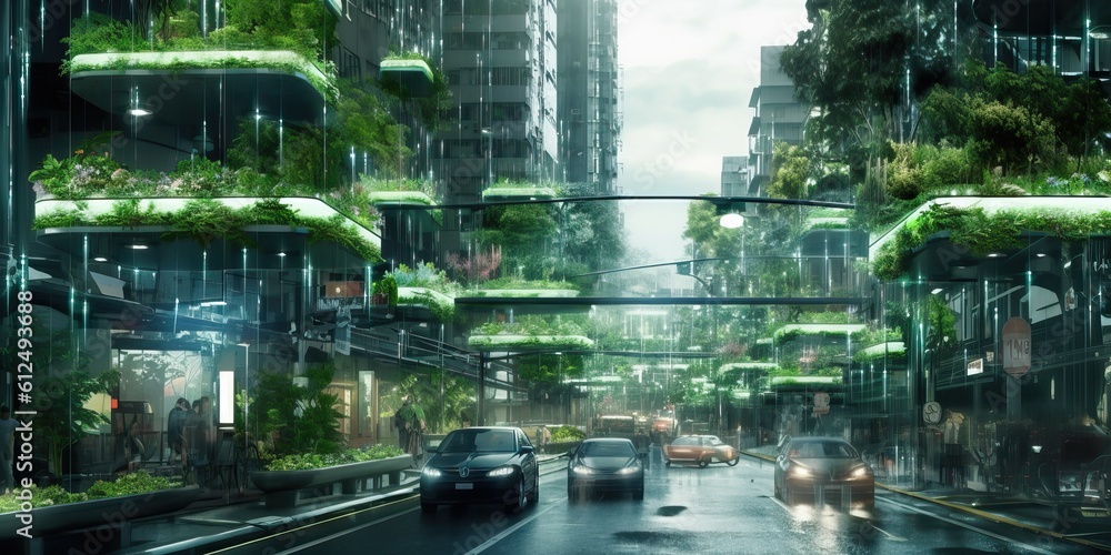 Futuristic sustainable city, urban background, generative ai Futuristic sustainable city, urban background, generative ai