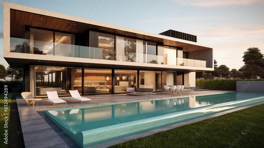 Sleek and contemporary villa in Milan or the Italian Riviera, boasting minimalist design, floor - to - ceiling windows, and seamless indoor - outdoor living spaces