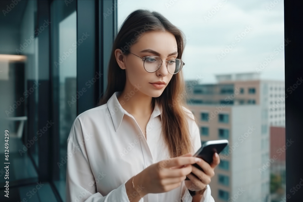 Portrait of a pretty young business woman using smarthphone in her office Portrait of a pretty young business woman using smarthphone in her office