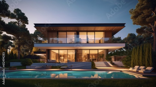Sleek and contemporary villa in Milan or the Italian Riviera, boasting minimalist design, floor - to - ceiling windows, and seamless indoor - outdoor living spaces © Damian Sobczyk