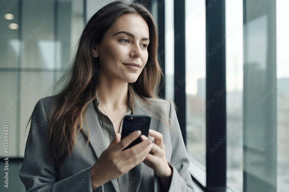 Portrait of a pretty young business woman using smarthphone in her office Portrait of a pretty young business woman using smarthphone in her office