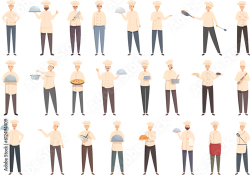 Chef icons set cartoon vector. Italian cook. Baker pastry