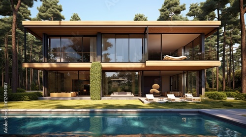 Sleek and contemporary villa in Milan or the Italian Riviera, boasting minimalist design, floor - to - ceiling windows, and seamless indoor - outdoor living spaces