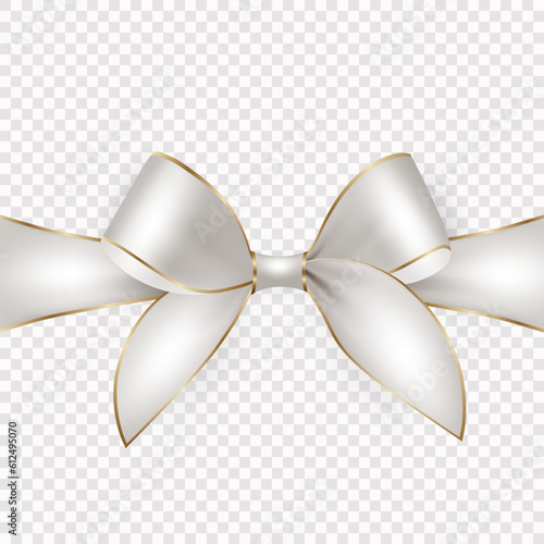Vector 3d Realistic White Gift Ribbon, Bow for Greeting Card, Gift Isolated on Transparent Background. Bow Design Template, Concept for Birthday, Christmas Presents, Gifts, Invitation, Box
