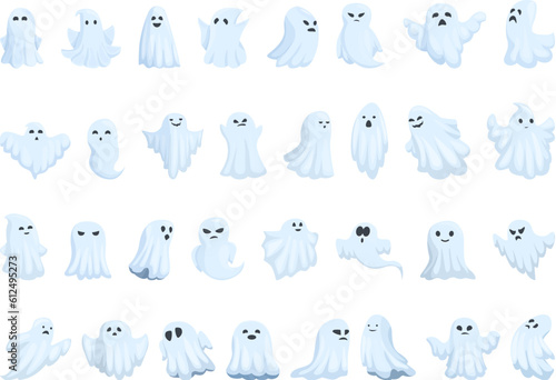 Ghost icons set cartoon vector. Spooky spirit. Holiday boo