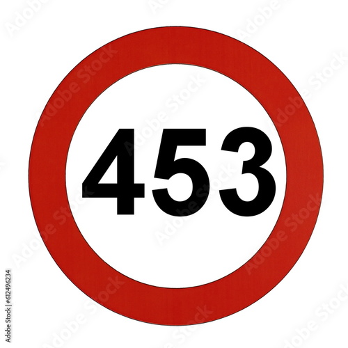 Illustration des Straßenverkehrszeichens "Maximale Geschwindigkeit 453 Kilometer pro Stunde" 