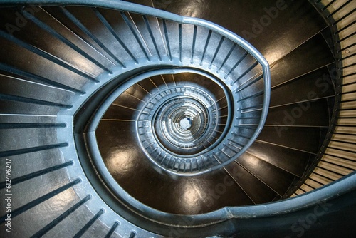Overhead shot of a spiral staircase resembling an eye