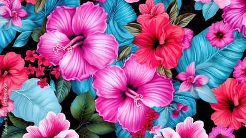 a beautiful hawaiian flowers inspired wallpaper artwork, ai generated image © Sternfahrer