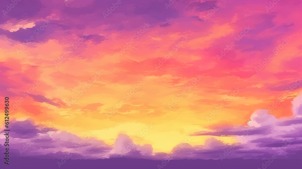 a calm watercolor inspired sunset cloud scenery, ai generated image