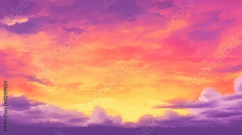 a calm watercolor inspired sunset cloud scenery, ai generated image photo