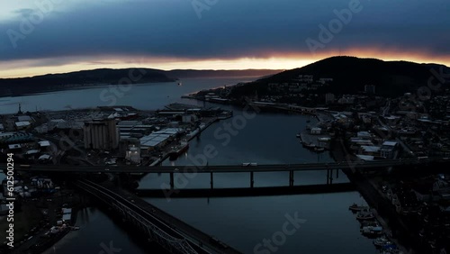 Aerial shot of the E18 longest highway in Drammen, Norway photo