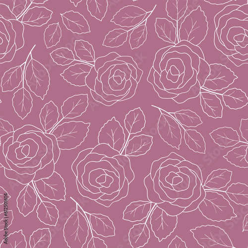 Seamless pattern with roses  outline