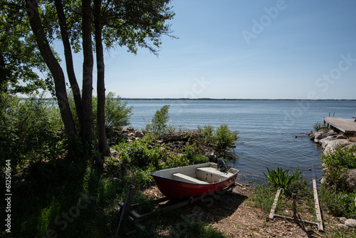 Sunny summer views of Roxen Lake from Ekängen (Linköping)