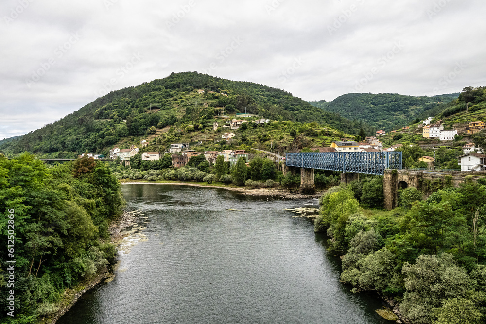 View of the village of Os Peares, Ourense, Galicia in Spain, where the Sil and Mino rivers converge.
