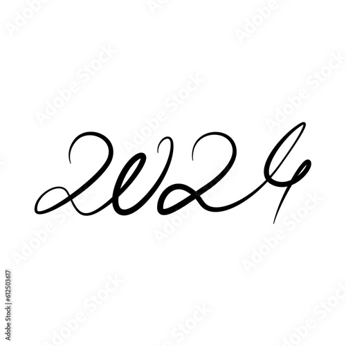 2024. Calligraphic inscription for the New Year. Black handwritten text.