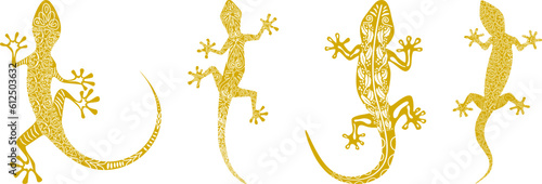 gecko - tribal traditional ornaments (dark yellow) - batch 4