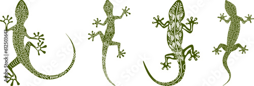 gecko - tribal traditional ornaments (dark green) - batch 4