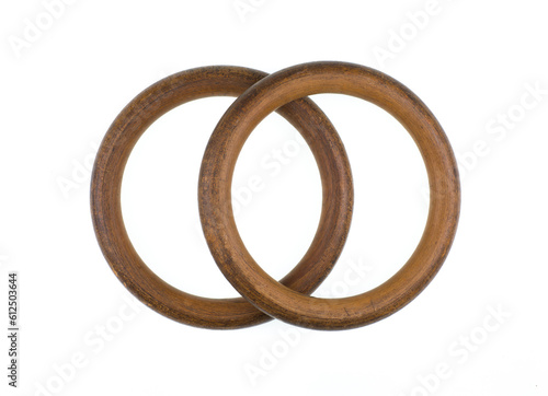 wooden circular frame,old wooden rings isolated on white background
