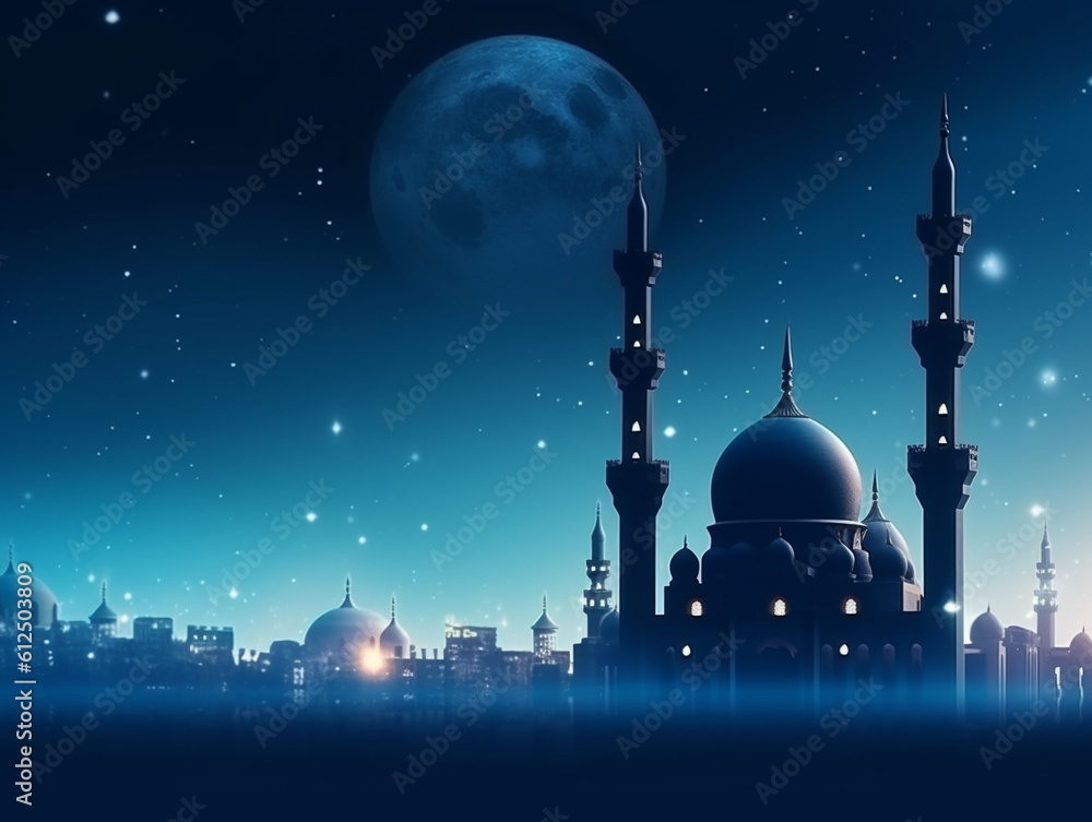 Photo Islamic Mosque in the evening with sunlight background